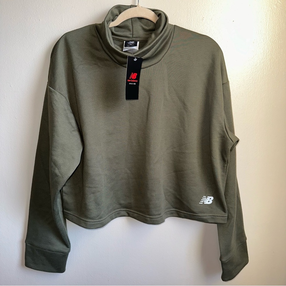 NWT New Balance Cropped Mock Neck Sweater Military Green Size: XL